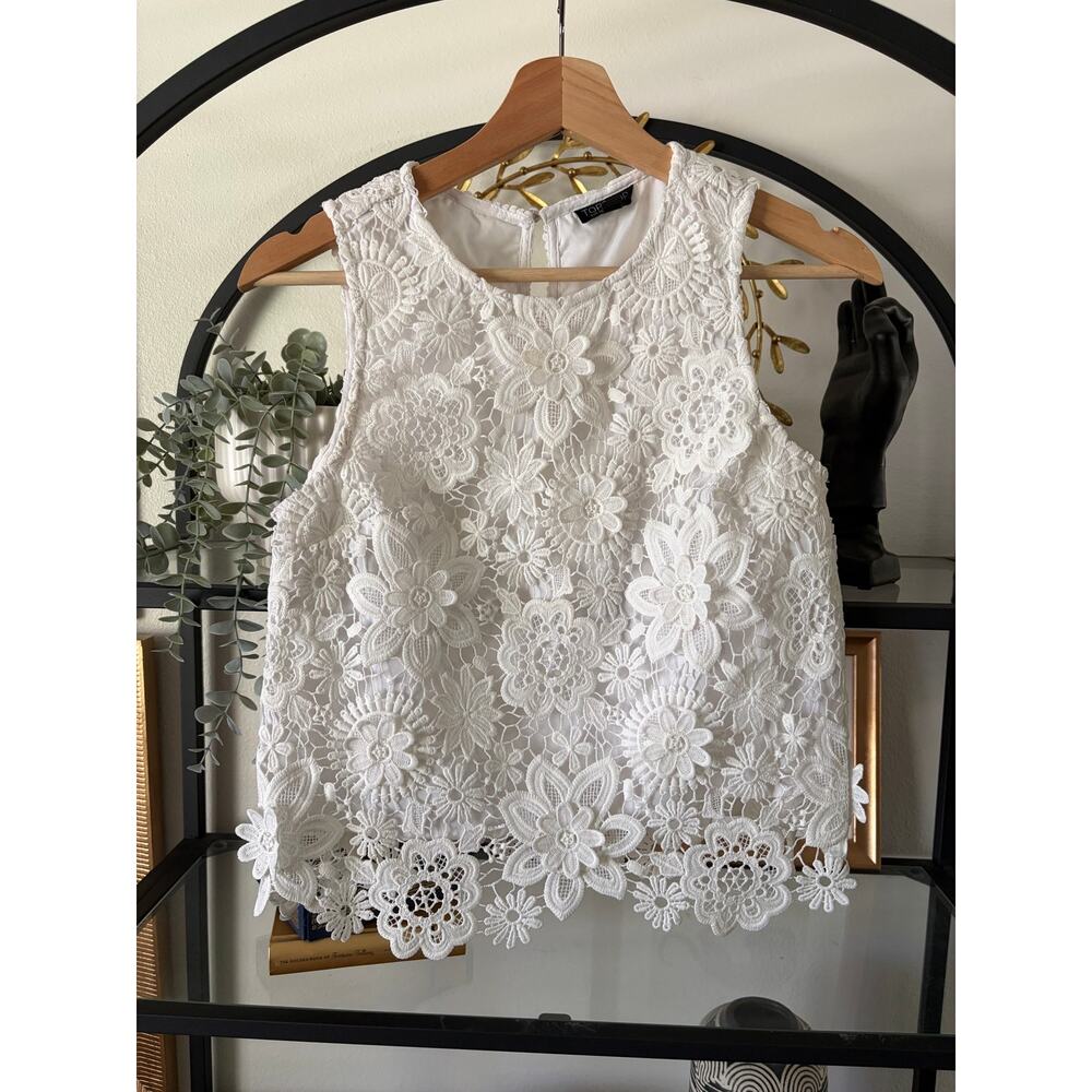 Topshop Floral Crochet Lace Tank Top Womens US 2 White Boho Shell Lined
